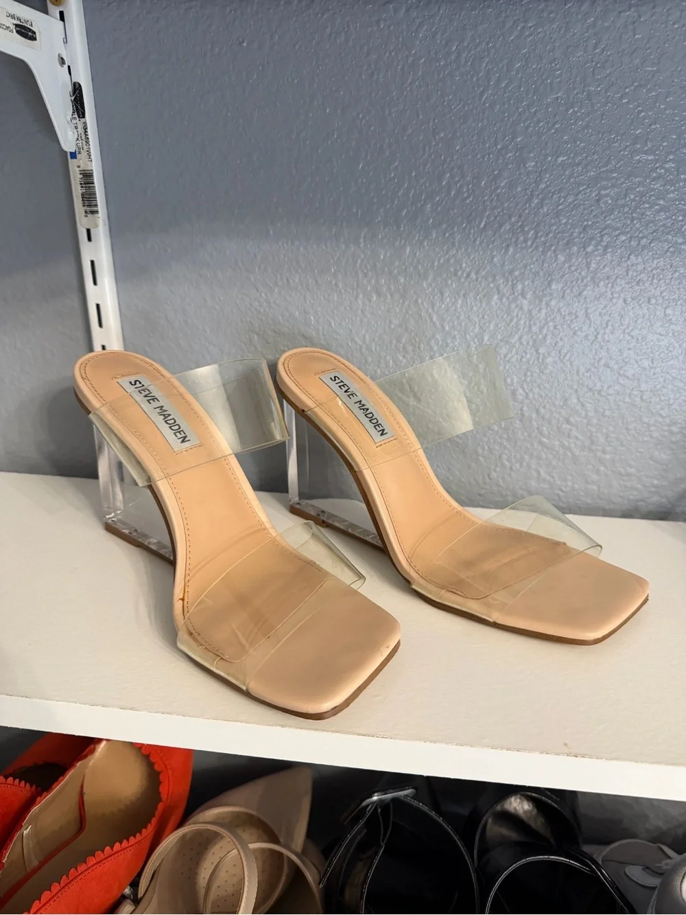 Steve Madden Nude Clear Strap Block Heel Sandals - Picture 1 of 6